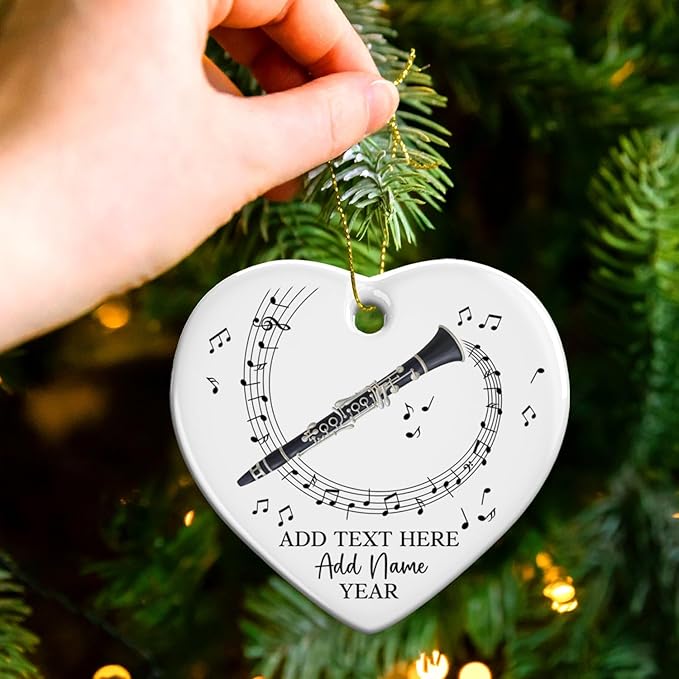 Personalized Text Name Year Clarinet Instrument Ceramic Ornament, Clarinet Player Christmas Ornaments 2025, Custom Clarinetist Xmas Tree Hanging Ornament, Xmas Decor Gift for Music Teacher