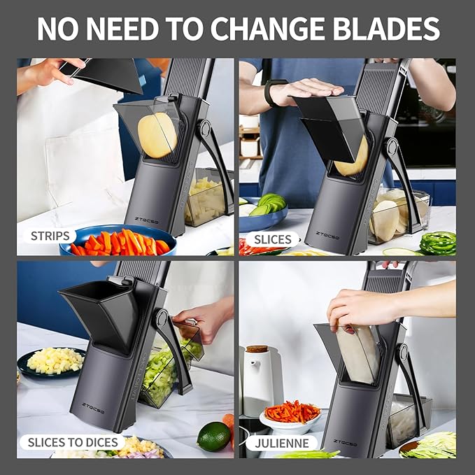 [All in 1] Upgraded Version Safe Mandoline Slicer for Kitchen, Adjustable Thickness. and Spiralizer, Veggie Slicer, Rapid Prep Mandoline, Detachable Blade, Cleaning Brush (Black Knight)