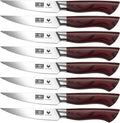 HOSHANHO Steak Knife Set 8 Pieces, 4.5 Inch Super Sharp High Carbon Stainless Steel Steak Knife Set, Professional Premium Serrated Precise Cutting with Ergonomic Wood Handle
