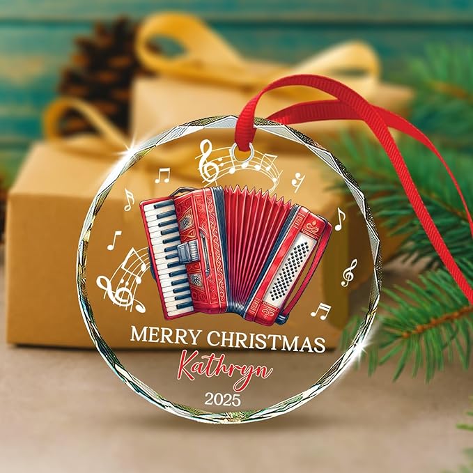 Accordion Lover Christmas Ornament Gifts, Personalized Text & Name Musical Instrument Glass Ornament Xmas 2025, Accordion Glass Ornaments Gift For Accordionist, Customized Instrument Player Ornaments