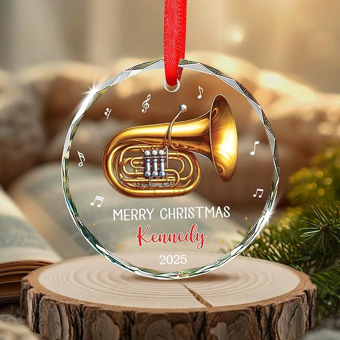 Tuba Lover Christmas Keepsake Gift, Personalized Tuba Musical Instrument Glass Ornament Gifts for Music Lovers, Instrument Player Ornament Christmas 2025, Custom Text & Name Tubarist Glass Ornaments