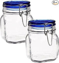 Bormioli Rocco Fido Collection, 2 Pack, 25¼ Oz. Food Storage Glass Jars, Airtight Rubber Seal & Glass Lid, With Stainless Wire Clamp, Made In Italy.