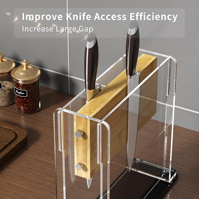 NPPLUS Magnetic Knife Block Holder: Double-Sided Strong Magnets for Kitchen Counter Organizer Rack - Wooden Knife Stand Storage for Home Cooks Chefs