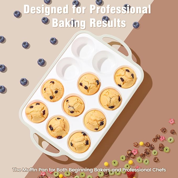 Silicone Muffin Pans for Baking 1 Pack, 2.6 Inch with Metal Reinforced Frame, Regular Size Nonstick Cupcake Pan 12 Cups for Baking Homemade Muffins, Dishwasher Safe BPA Free-Grey