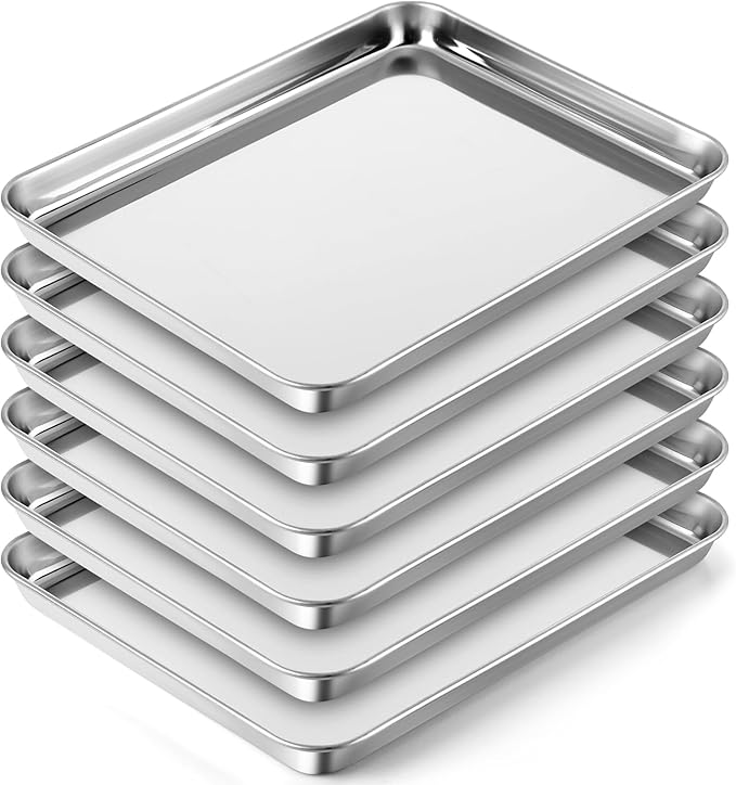 Mimorou 6 Pcs Baking Sheet Set Stainless Steel Cookie Sheet Cookie Baking Pan Bakeware Oven Tray Dishwasher Safe Commercial Grade Pans(12x9.5x1 Inch)