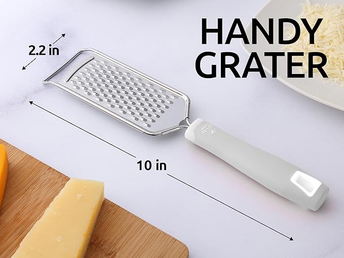 Zulay Kitchen Professional Cheese Grater Stainless Steel - Durable Rust-Proof Metal Lemon Zester Grater With Handle - Flat Handheld Shredder for Parmesan, Chocolate, Spices, And More - White