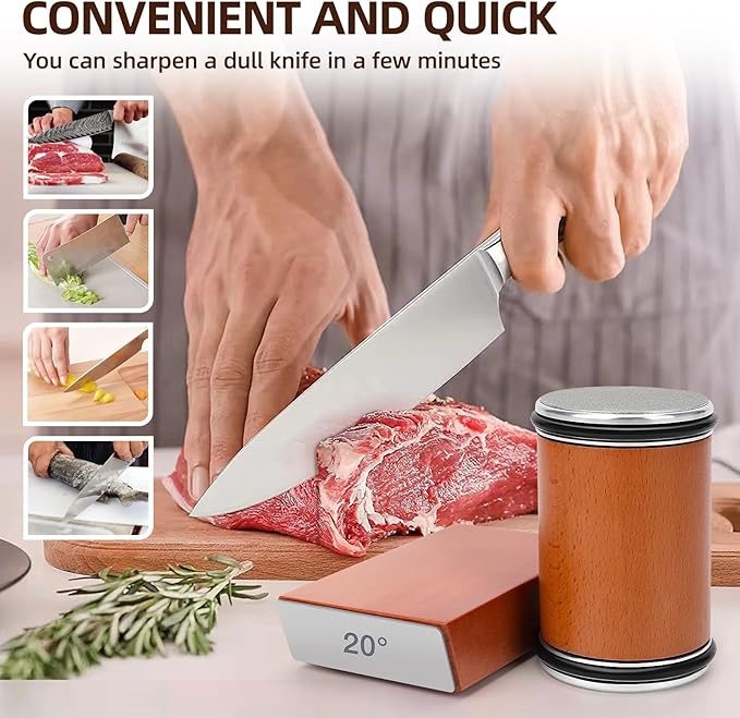 Rolling Knife Sharpener Kit,Knife Sharpener Tool,15 & 20 Degree Sharpening for Kitchen Knives, Rolling Sharpener for Knive is Suitable for Any Kitchen Roller Knife Sharpener