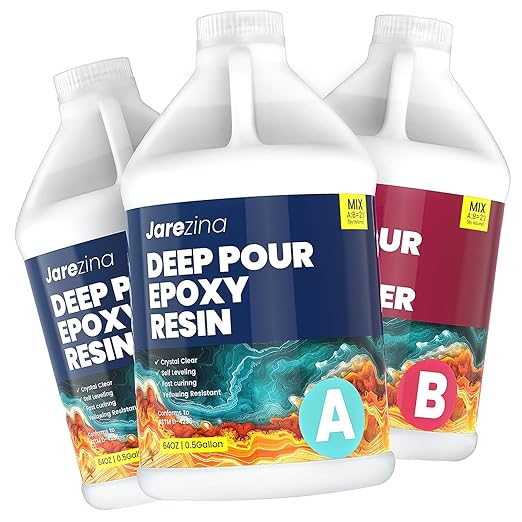 Deep Pour Epoxy Resin 1.5 Gallon Kit(2:1),2-4 Inch Super Clear High Temp Resistant Casting Epoxy Resin with Low Viscosity,Bubble Free,Low Odor Resin for River Table,Mold,Flower and Wood