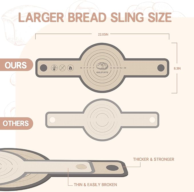 Silicone Bread Sling Oval and Round, 2 PCS Nonstick＆Reusable Bread Baking Mats, Easy-To-Clean Dutch Oven Liners, Sourdough Bread Baking Supplies