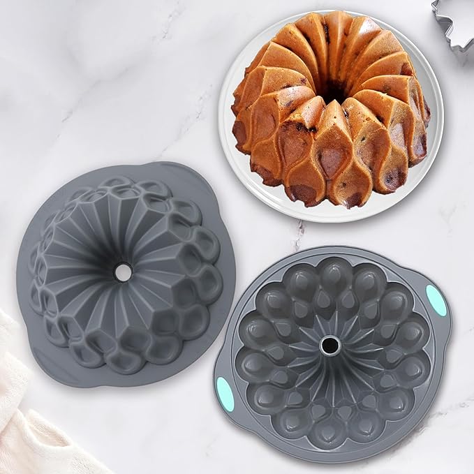 Tongjude 4 Pieces Silicone Fluted Cake Pans, 9/10/12 Cups Tube Baking Pan, Silicone Molds for Homemade Cake, Bread and Jello, Non-Stick, Grey