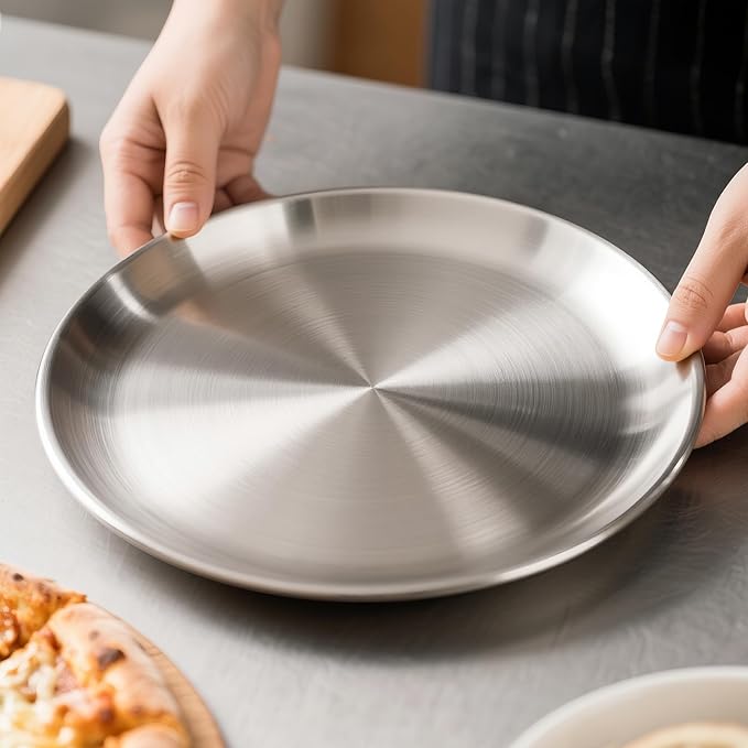 Pizza Pan 10 Inch Set of 2 for Oven, Non-Stick Stainless Steel Pizza Steel, Durable Non-Toxic Round Pizza Pans for Cookie Pizza Pie Cake, Dishwasher Safe & Easy Clean