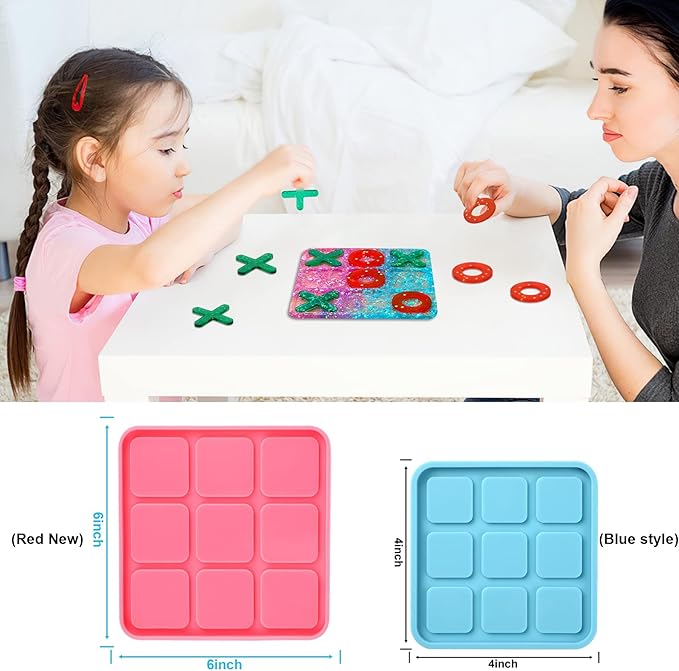 Tic Tac Toe Resin Mold with 5 Chess Pieces Molds,DECYOOL Big X O Board Game Silicone Molds for Resin Casting DIY Tabletop Board Game