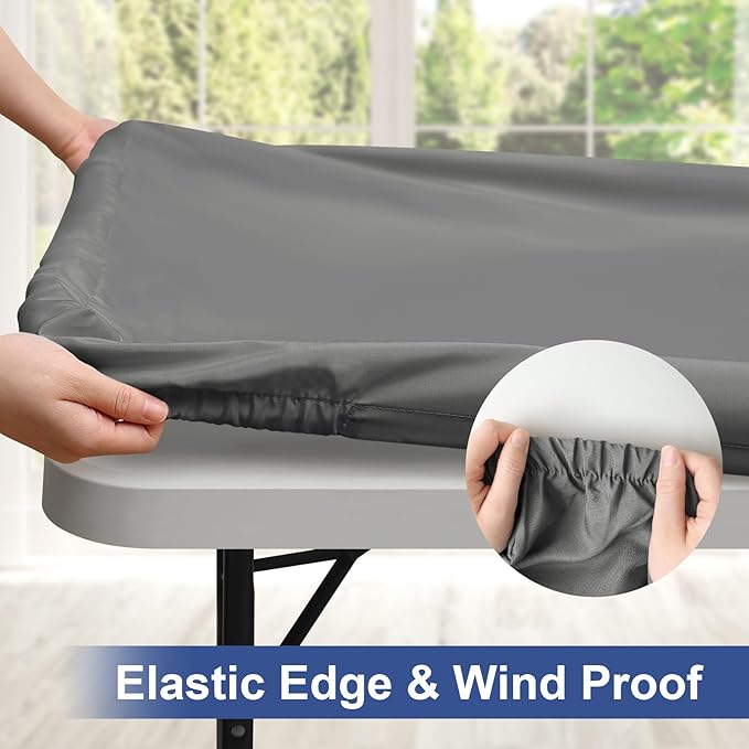 homing Rectangle Table Cloth Cover, Waterproof Polyester Elastic Fitted Tablecloth, Fits for 6 Foot Folding Tables, Washable Table Protector for Picnic, Camping, Outdoor (Grey, 30" x 72")
