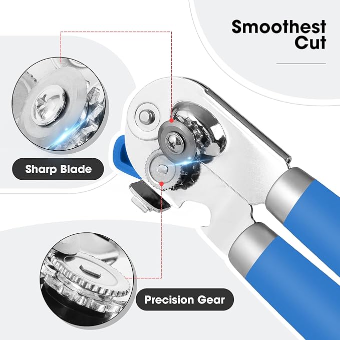 Beneno Heavy Duty Hand Can Opener Manual with Magnet, Durable Sharp Carbon Steel Blade Smooth Cutting, Big Effort-Saving Knob & Soft Grip Handle, Multifunctional Bottle Opener, Klein Blue