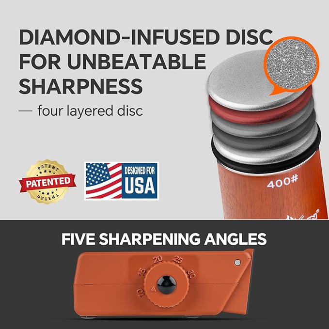 Rolling Knife Sharpener - Multi-Angle Luxury Sharpening Kit with Extra Replacement Head (Upgraded Model).Gift Ideas for Men at Christmas and Father's Day (Brown)