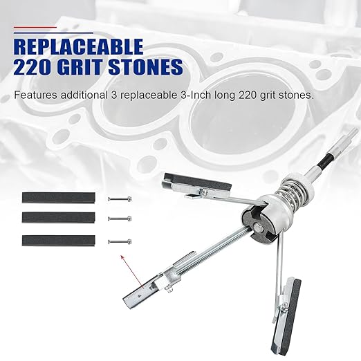 Engine Cylinder Hone Adjustable Deglazer Set for Grinding Holes from 2" to 7" in Diameter, Adjustable Brake Piston Honing Tools with Extra 3-Piece 3" Long Stones 220 Grit (3")