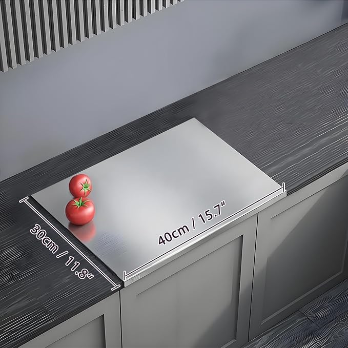 304 Stainless Steel Cutting Board – Stainless Steel Kitchen Chopping Boards Non-Slip, Dishwasher Safe – Ideal for Meat, Vegetables, Fruits, Bread & Baking – Commercial & Home Use (15.7 * 11.8in)