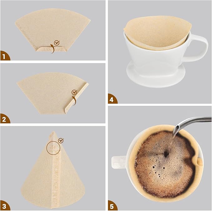 Segarty Coffee Filters Cone, 200 Count #2 Natural Brown Unbleached Paper, Disposable Pour Over Coffee Filter, 02 Size Coffee Filter for Single Serve Brewing Dripping