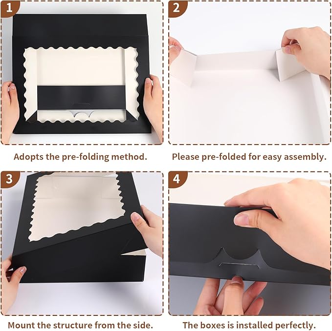Cookie Boxes,14x10x2.5 Inch Large Bakery Boxes with Window for Pies Chocolate Strawberries Muffins Donuts Pastry Dessert Christmas(Black, 14 * 10 * 2.5inch/24pcs)
