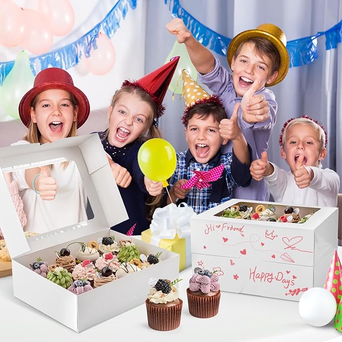 Kucoele 12 Count Cupcake Boxes, 12 Pack White Cupcake Containers with Windows and Inserts, Disposable Cupcake Carriers for Muffins, Treats, Pastries, 13 x 10 x 4 Inches