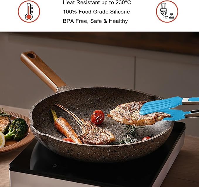 4 Pack Silicone Kitchen Cooking Tongs Set, Stainless Steel Nonstick Food Tong with BPA Free Silicone Tips for Serving Pasta Spaghetti Steak Pie Pizza Salad Vegetable Fruit Grilling BBQ Buffet 9" & 12"
