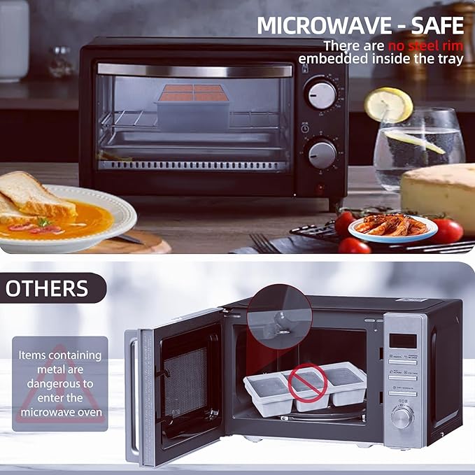 1/2 Cup Silicone Freezer Tray With Lid - Silicone Freezer Molds 2-Pack For meal prep & freezing of various sauces and other dishes, makes 8 perfect 1/2 cup portions cubes (Blue 2 Pack)