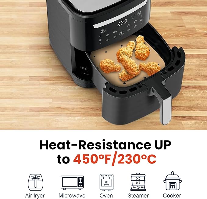 400PCS 6.3 Inch Square Air Fryer Parchment Paper Liners Disposable, Unbleached Air Fryer Sheets with Holes, Perforated Steamer Liners for 2-5QT Basket Air Fryer Microwave Oven Frying Pan Plate