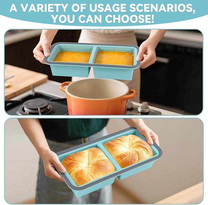 Silicone Freezer Trays with Lids 2 Cup Soup Freezer Containers Molds with 10 Large Freezer Bags, 2 Pack Ice Cube Trays for Freezing Soups, Stews, and Sauces, Dishwasher Safe