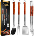 4PCS Grilling Accessories Rose Wooden BBQ Grilling Tools Set, Heavy Duty Stainless Steel Barbecue Grill Tools Kit with Spatula, Clips, Brushes, Forks for Outdoor Grill, BBQ Gift for Men and Women