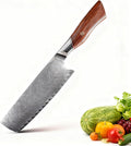 Damascus Nakiri Knife 7 Inch，Damascus Chef Knife，67-Layer VG10 Core Japanese Steel，Multipurpose Kitchen Knife，DamascusSantoku Knife，Professional Kitchen Knif，Ergonomic Handle (Vegetable Cutter)