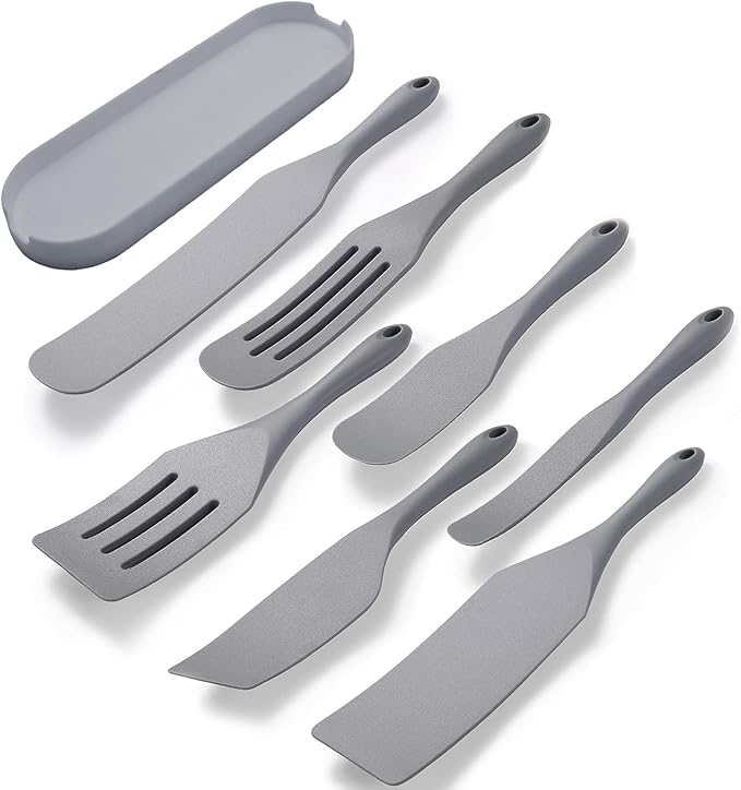 Tongjude Silicone Spurtle Set, Silicone Spatula Set, Heat Resistant Cooking Utensil for Nonstick Cookware, Serving，Baking, Whisking, Smashing, Scooping, Spreading, 8 Piece