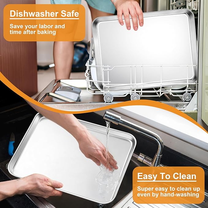 TeamFar Baking Sheet Set of 3, 16/12.5/10.5 Inch Stainless Steel Cookie Sheets Baking Pans, Metal Oven Baking Tray for Cooking Roasting Serving, Non-Toxic & Mirror Finish & Dishwasher Safe