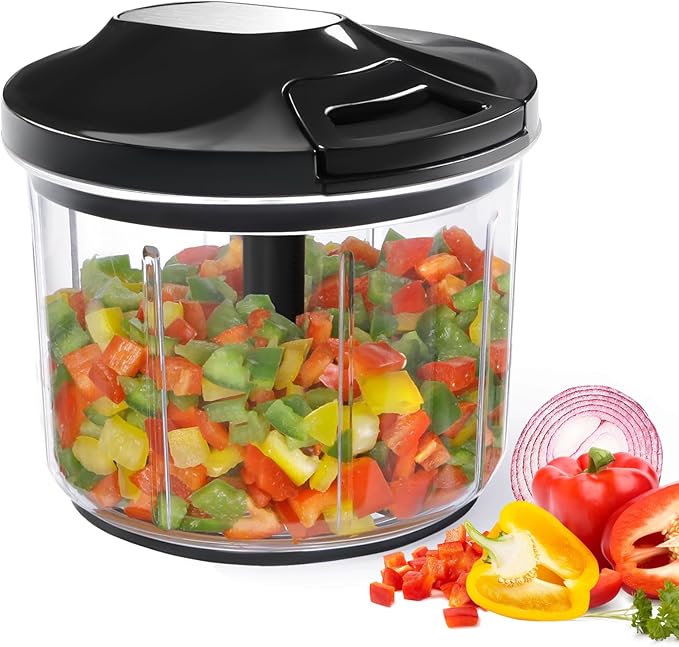 LHS Manual Food Processor Large Vegetable Chopper, 1000ML Pull String Chopper Garlic Mincer Onion Cutter for Veggies,Salad,Fruits, Nuts, BPA Free, Black
