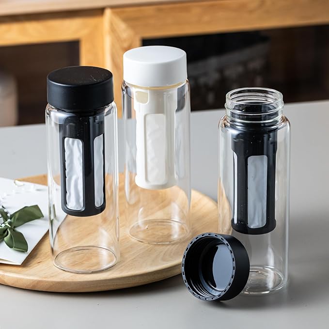 19oz Cold Brew Bottle, Cold Brew Maker with Removable Filter, BPA - Free Portable Cold Brew Tea Bottle for Iced Tea, Cold Brew & Fruit Infusion (White)