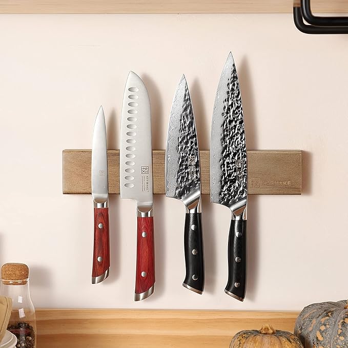 KEEMAKE Magnetic Knife Holder for Wall 11.75 inch Acacia Wood Knife Magnetic Strip, Powerful Neodymium Magnet Knife Hanger Knife Bar for Kitchen knives(16 inch optional)