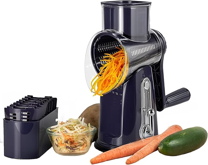 Chef Power Premium Quality 5 in 1 Cheese Grater Hand Crank - Stainless Steel Rotary Cheese Grater for Effortless Grating - Durable and Ergonomic Design for Professional and Home Use (Violet)