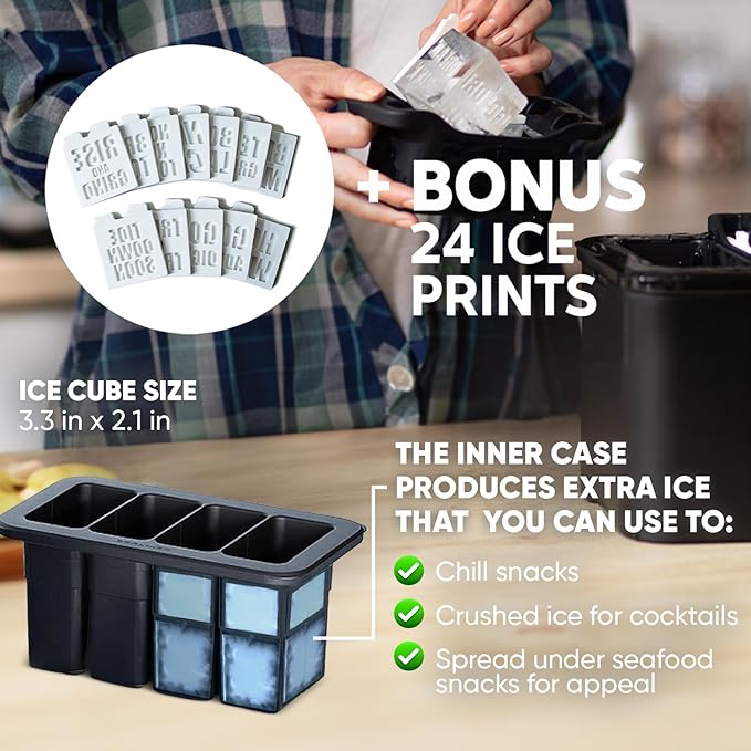 Berlinzo Premium Clear Ice Cube Maker with Conversation Ice Prints – 8 Large 2.1" Crystal Clear Ice Squares – Giftable Idea for Party, Game Night & Just for Fun – Includes Storage Bag (Non-Electric)