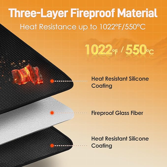 Heat Resistant Mats for Countertop - Fireproof 15x18 in Heat Resistant Mats for Air Fryer - Hot Pad Air Fryer Mat Compatible with Ninja,COSORI,Cuisinart for Coffee Maker, Toaster, Oven 2PCS - Black