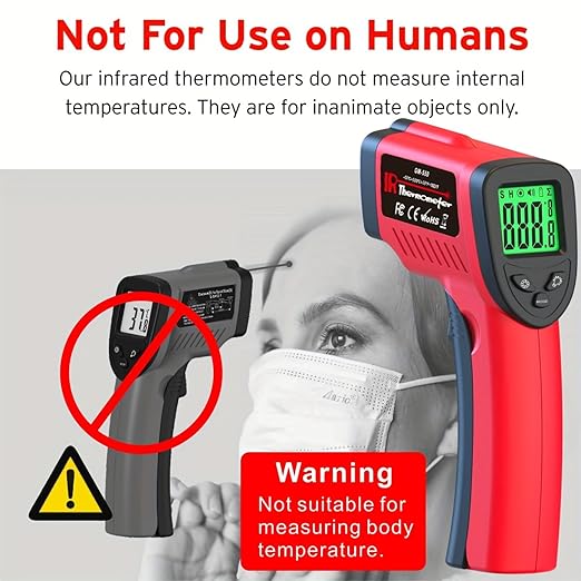 Digital Infrared Thermometer Gun -58℉ to 1022℉ (-50℃ to 550℃), Adjustable Emissivity, Laser Temperature Gun for Cooking, BBQ, Oven, Engine, and Industrial Use (Not for Human Body)