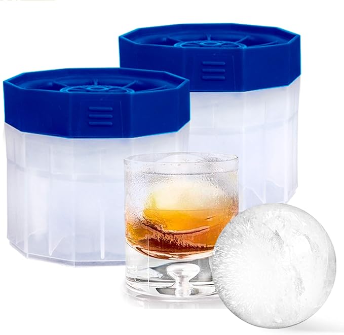 Ice Ball Molds Maker - 2 Pack Sphere Molds - 2.5 inch Round Ice -Slow Melting Ice for Whiskey Bourbon and Cocktails -