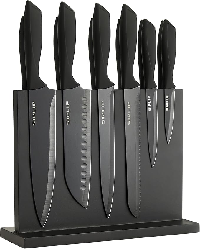 Kitchen knife set with Magnetic knife holder, 15 pieces high carbon stainless steel sharp kitchen knife set including chef's knife, bread knife, serrated steak knife set