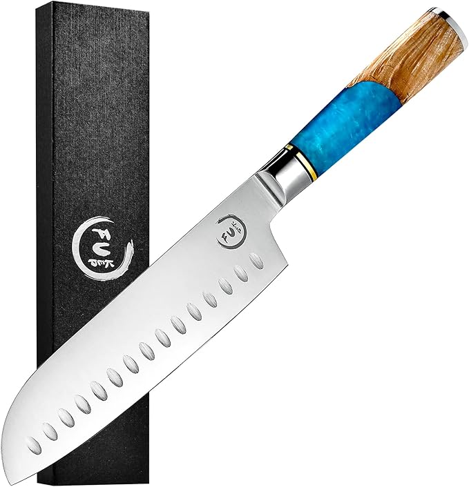 Santoku Knife Kitchen Knife Ultra Sharp Santoku Knife 7 Inch - High Carbon Stainless Steel - Ergonomic Resin Handle, Best Choice for Home Kitchen Chef Knife, Blue