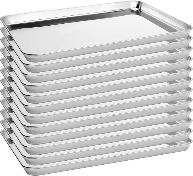 12 Pack Stainless Steel Baking Sheet Pans, 17.3" L × 12.2" W × 1" H Cookie Sheets for Toaster Oven, Rust-Resistant, Dishwasher Safe