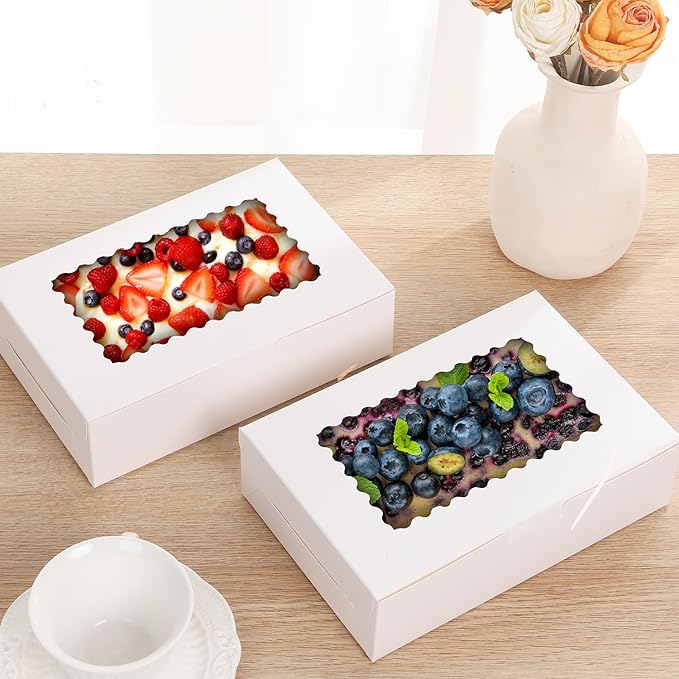 36 pcs Cookie Boxes,9x6x2.5 Inch Large Bakery Boxes with Window for Pies Chocolate Strawberries Muffins Donuts Pastry Dessert Christmas (White, 9 * 6 * 2.5inch/36pcs)