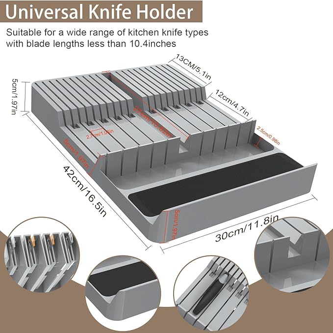 NIUXX Knife Drawer Organizer, Large Capacity In-Drawer Knife Block Set Holds 20 Knives and 1 Sharpening Steel (Not Included), Suitable for Knife Organizer for Kitchen Drawer