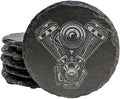 Rev Up Your Ride: V-Twin Engine Coasters for Bikers - Round Slate - Set of 8