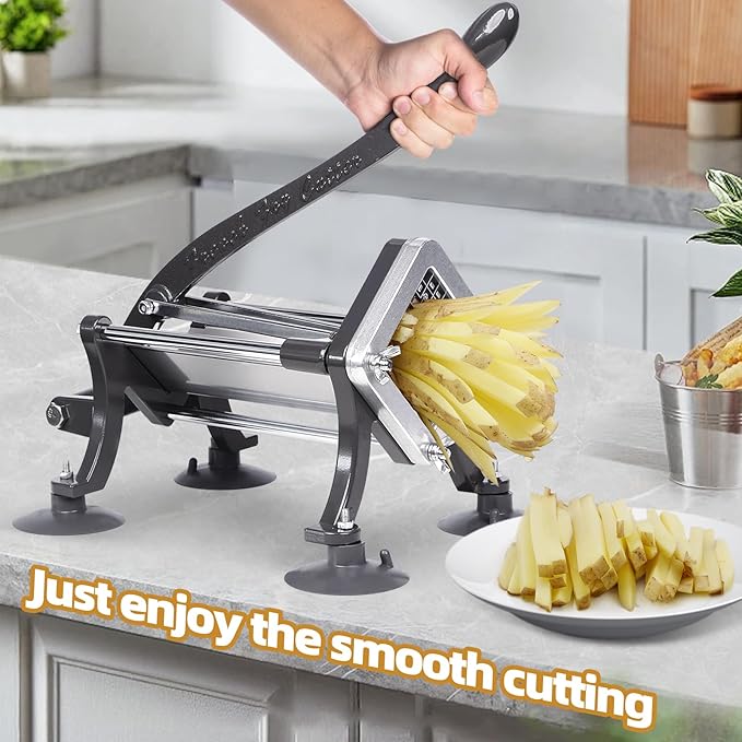 French Fry Cutter Commercial Potato Slicer with Suction Feet Complete Set, Includes 1/4", 3/8",1/2", Gray
