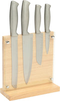Oster Baldwyn 5-Piece Stainless Steel Knife Block Set with Wood Magnetic Stand – Countertop Display & Knife-Safe Storage