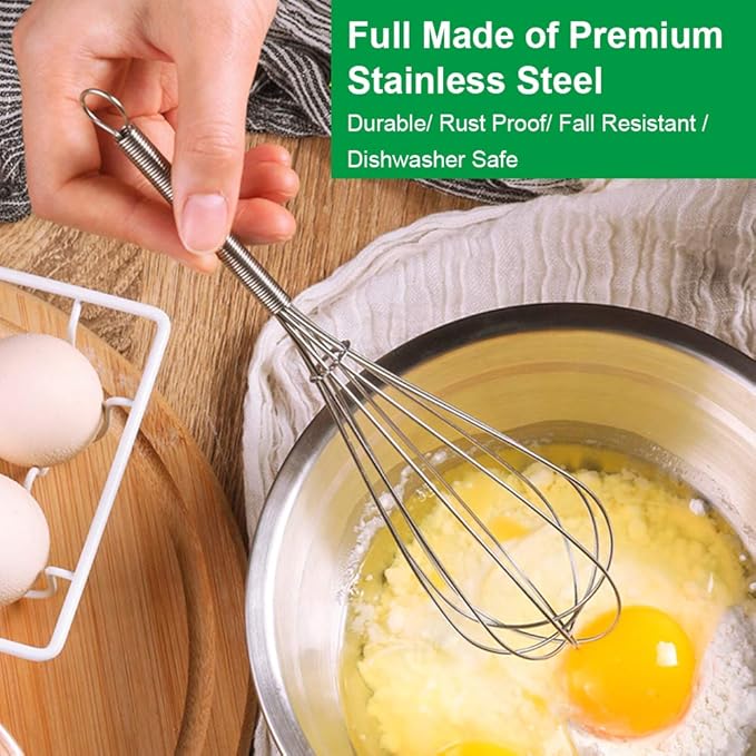 ForTomorrow Stainless Steel Whisk Set - 8"+10"+12" Thin Handle Wisk Balloon Wire Whisks Kitchen Tool for Cooking, Baking, Mixing Blending, Whisking, Beating, Stirring