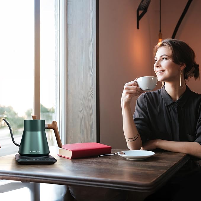 Ecorelax Gooseneck Electric Kettle Precise ±1℉ Temperature Control, 1200W Pour Over Electric Kettle for Coffee & Tea, 100% Stainless Steel Fast Boil & Keep Warm Kettle OLED Display, 1L Matt Black
